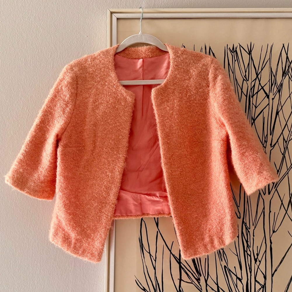 Vintage Peach Bouclé Jacket / Cropped Coat- Sz Small